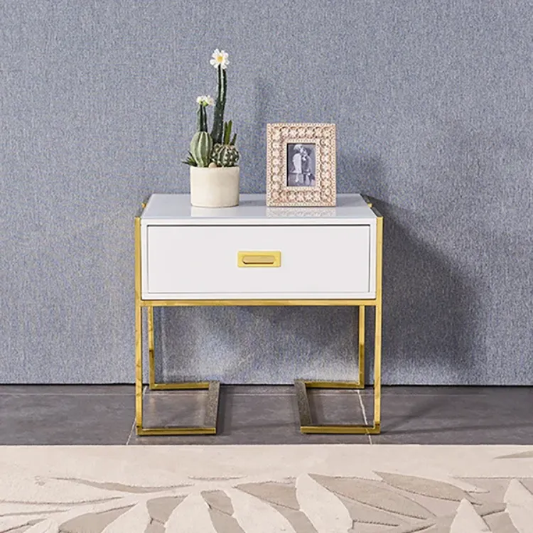 Picture of Jocise Modern White Side Table - One drawer 