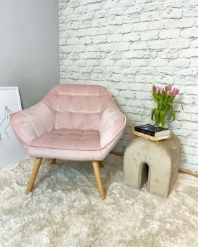 Show details for Melo Rounded Armchair – Soft Upholstery & Wooden Legs Picture of Melo Rounded Armchair – Soft Upholstery & Wooden Legs