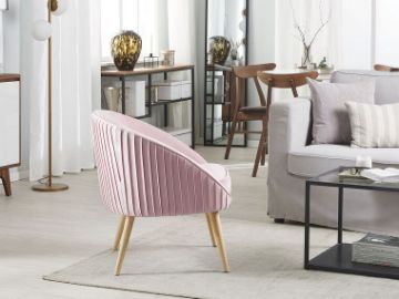 Show details for Divano Curved Accent Chair – Natural Wood with Plush Upholstery Picture of Divano Curved Accent Chair – Natural Wood with Plush Upholstery