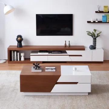 Show details for Rikke Tables Set – Natural Wood TV Unit & Coffee Table Picture of Rikke Tables Set – Natural Wood TV Unit & Coffee Table