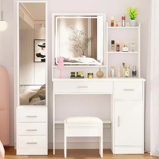 Picture of Suncrown Makeup table with lighted mirror natural wood