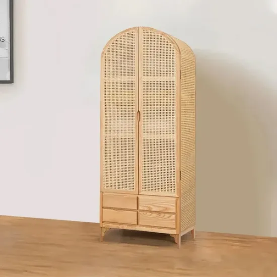 Picture of Japandi Woven Rattan Wardrobe with 2 Doors and 4 Drawers