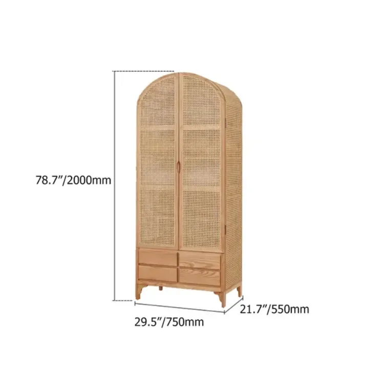 Picture of Japandi Woven Rattan Wardrobe with 2 Doors and 4 Drawers