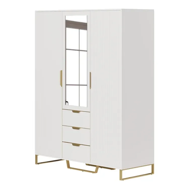 Picture of Aro Modern 3 Door Mirrored Wardrobe with Shelves and drawers 