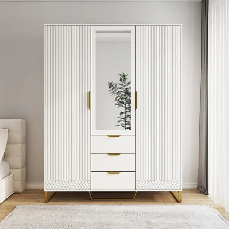 Picture of Aro Modern 3 Door Mirrored Wardrobe with Shelves and drawers 