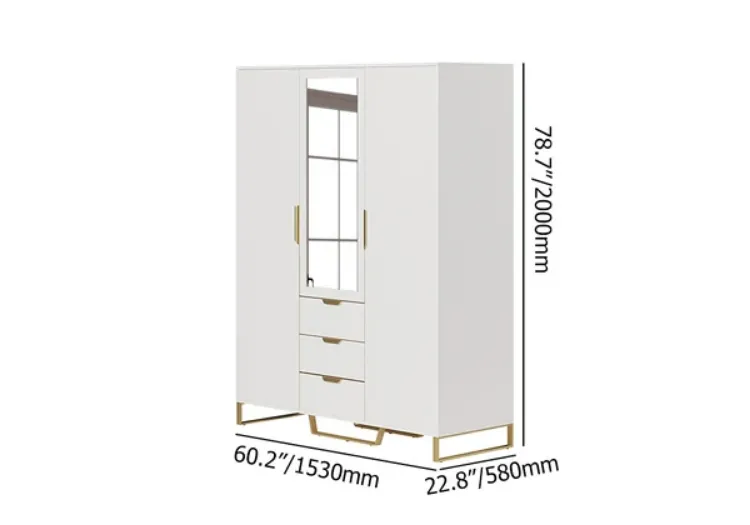 Picture of Aro Modern 3 Door Mirrored Wardrobe with Shelves and drawers 