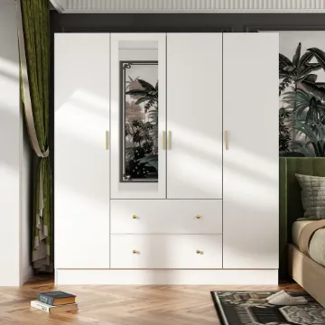 Show details for Clame Natural wood Wardrobe with Mirror Picture of Clame Natural wood Wardrobe with Mirror