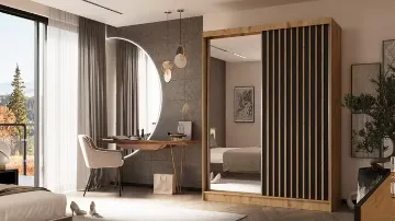 Show details for Lamelo Natural wood Wardrobe with Mirror Picture of Lamelo Natural wood Wardrobe with Mirror