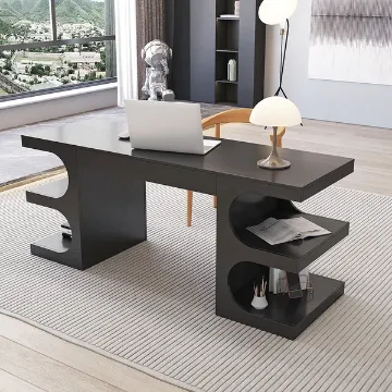 Show details for Henzie – Natural Wood Desk with Shelves & Drawer Picture of Henzie – Natural Wood Desk with Shelves & Drawer