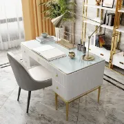 Picture of Bline – Natural Wood Office Desk with 5 Drawers & Metal Base