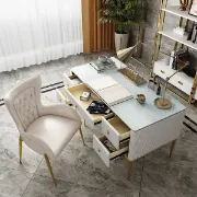 Picture of Bline – Natural Wood Office Desk with 5 Drawers & Metal Base