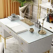 Picture of Bline – Natural Wood Office Desk with 5 Drawers & Metal Base