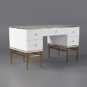 Picture of Bline – Natural Wood Office Desk with 5 Drawers & Metal Base