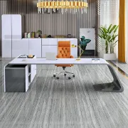 صورة L-Shaped Right Hand Modern White Office Desk with Storage