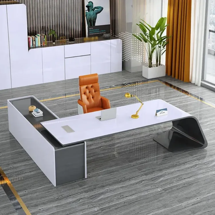 Picture of L-Shaped Right Hand Modern White Office Desk with Storage