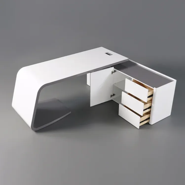 صورة L-Shaped Right Hand Modern White Office Desk with Storage