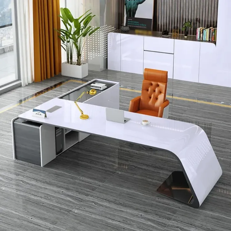 Picture of L-Shaped Right Hand Modern White Office Desk with Storage