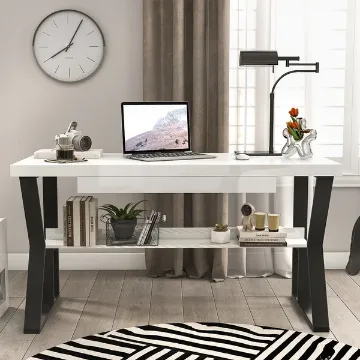 Show details for Darel β Natural Wood Writing Desk with Shelf & Drawer Picture of Darel β Natural Wood Writing Desk with Shelf & Drawer