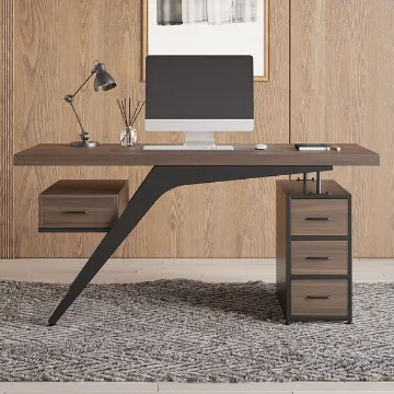 Show details for Cramson – Natural Wood Desk with Metal Legs, Shelf & Drawer Picture of Cramson – Natural Wood Desk with Metal Legs, Shelf & Drawer