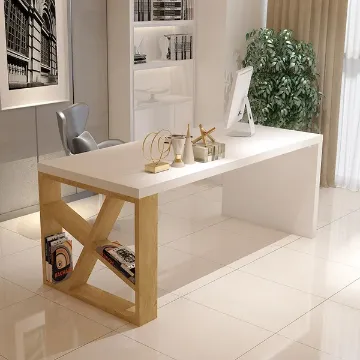 Show details for Jeweli – Natural Wood Desk with Glossy White Finish Picture of Jeweli – Natural Wood Desk with Glossy White Finish