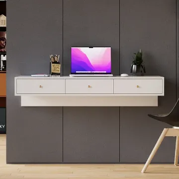 Show details for Krasmo – Natural Wood Wall-Mounted Desk with Storage Picture of Krasmo – Natural Wood Wall-Mounted Desk with Storage