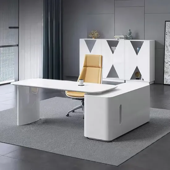 Picture of Jenesk – L-Shaped Natural Wood Desk with Drawers & Cabinet