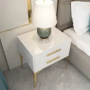 Hype Nightstand – Glossy Modern Design with Two Drawers and Gold Legs