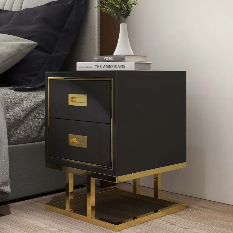 Picture of Earten Modern Black Nightstand - 2 drawers