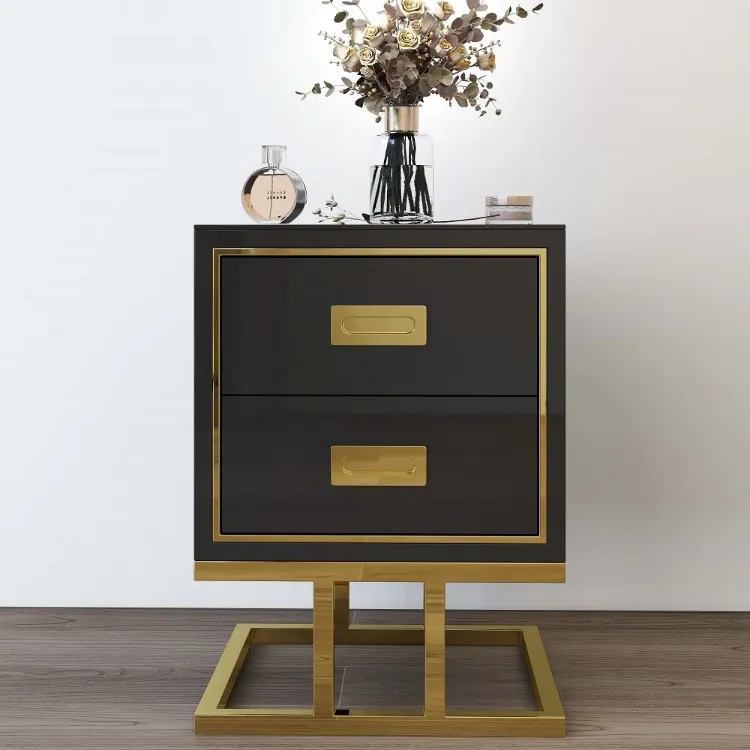 Picture of Earten Modern Black Nightstand - 2 drawers