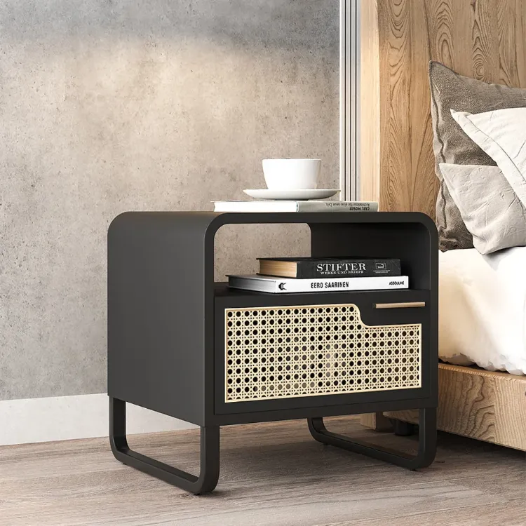 Picture of Kramsi Black Nightstand Rattan with Natural wood 