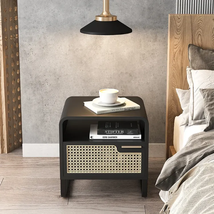 Picture of Kramsi Black Nightstand Rattan with Natural wood 