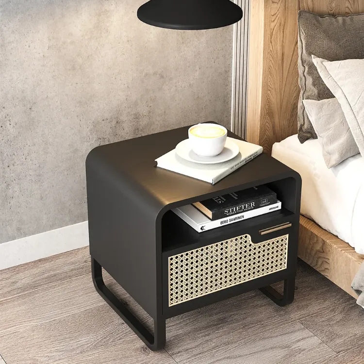 Picture of Kramsi Black Nightstand Rattan with Natural wood 