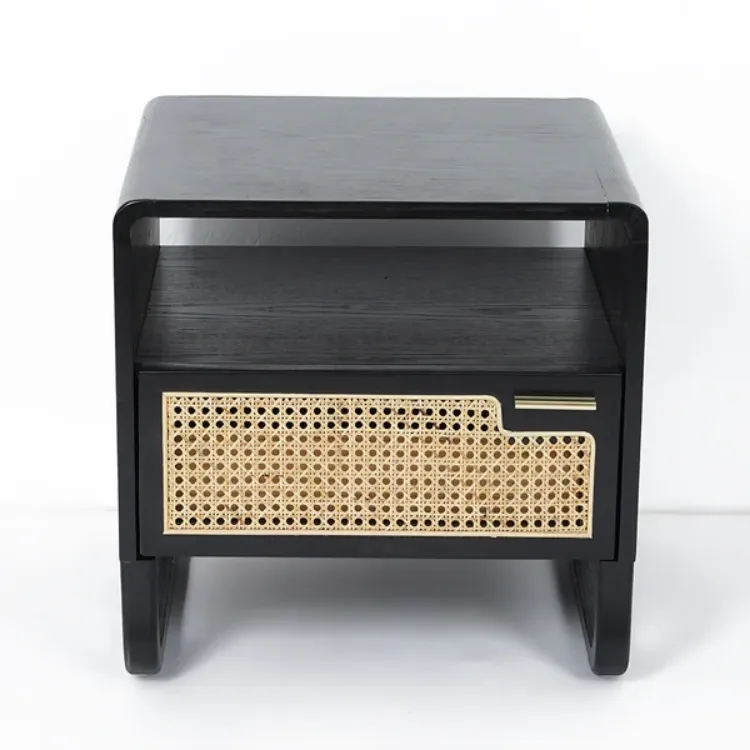 Picture of Kramsi Black Nightstand Rattan with Natural wood 