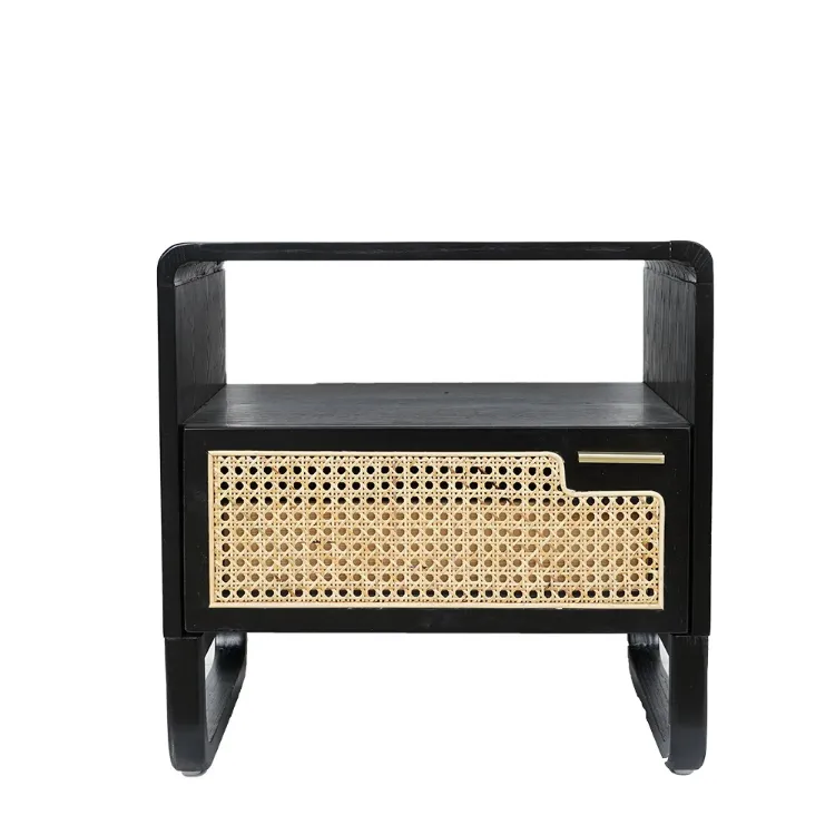 Picture of Kramsi Black Nightstand Rattan with Natural wood 