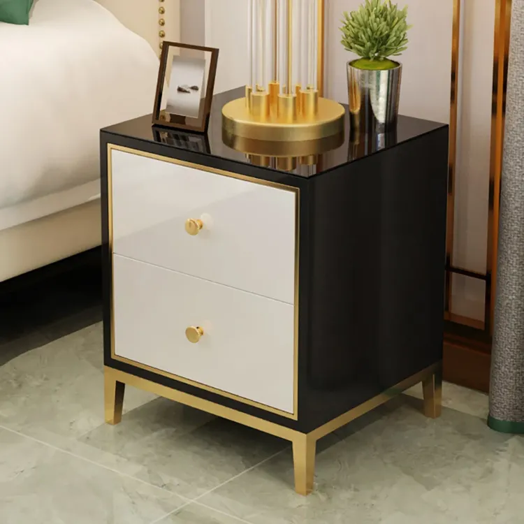 Picture of Larom Modern Nightstand Black and white - 2 drawers 