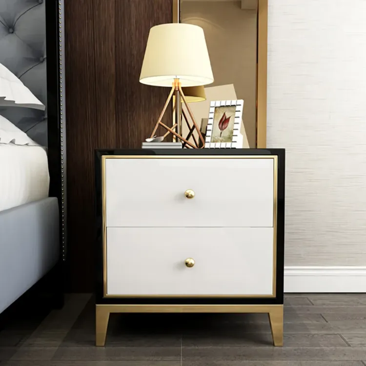 Picture of Larom Modern Nightstand Black and white - 2 drawers 