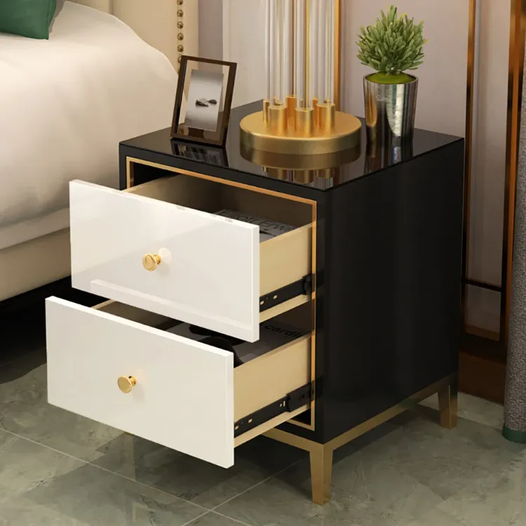 Picture of Larom Modern Nightstand Black and white - 2 drawers 