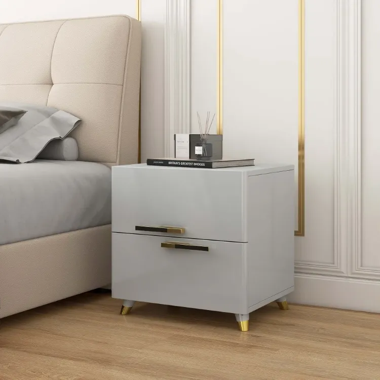 Picture of Grayish White Nightstand Modern 2-Drawer 