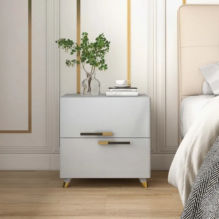 Picture of Grayish White Nightstand Modern 2-Drawer 