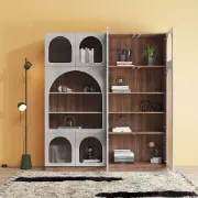 Picture of Mora bookcase with shelves and drawers - natural wood.