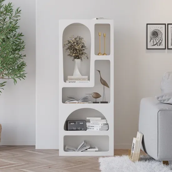 Picture of Moana bookcase with wooden shelf and storage areas - natural wood