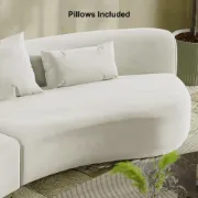 صورة Modern White Curved Velvet Sectional Sofa 2 Piece 4-Seater Chaise with 3 Pillows