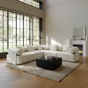 صورة Modular White Velvet L-Shape Sectional Sofa