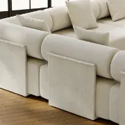 صورة Modular White Velvet L-Shape Sectional Sofa