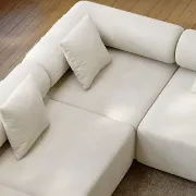 صورة Modular White Velvet L-Shape Sectional Sofa