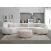 صورة Modern Curved Upholstered Round Arms Sectional Sofa with 3 Pillows，Beige