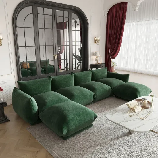 صورة سيرينا – كنبة ركنية على شكل حرف  يو  ٦ مقاعد تصميم مرن –خشب طبيعي