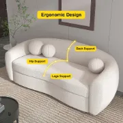 Picture of Serenity Modern White Teddy Velvet 3 Seaters Curved Sofa