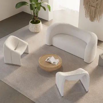 Show details for Modern 67 White Boucle Upholstered Curved 2 Seater Sofa for Living Room Picture of Modern 67 White Boucle Upholstered Curved 2 Seater Sofa for Living Room