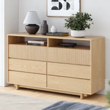 Show details for Mirella Natural Wood Dresser – 8-Drawer Storage with Modern Grooved Design Picture of Mirella Natural Wood Dresser – 8-Drawer Storage with Modern Grooved Design